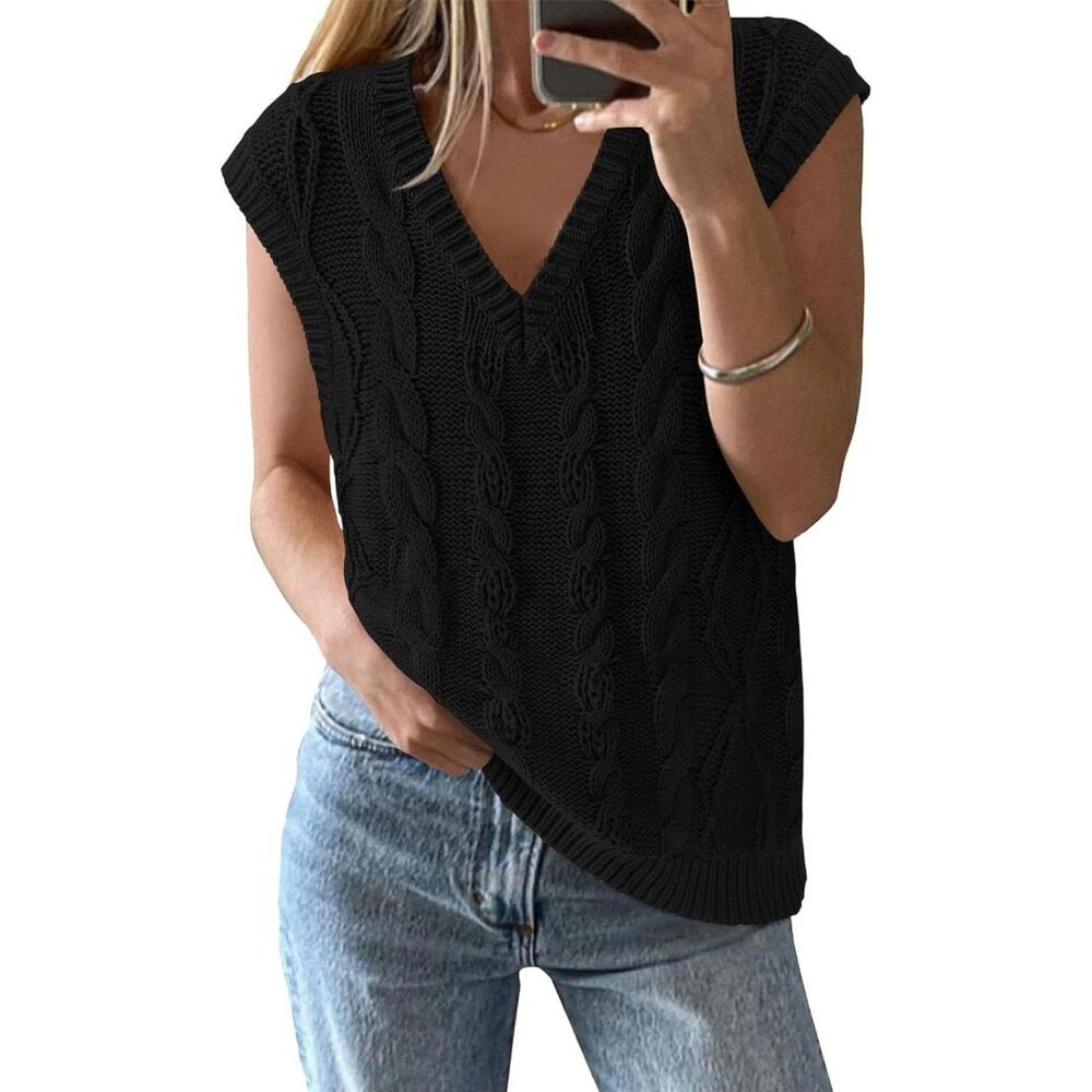Brand New - Btfbm Oversized Cable Knit V-Neck Vest